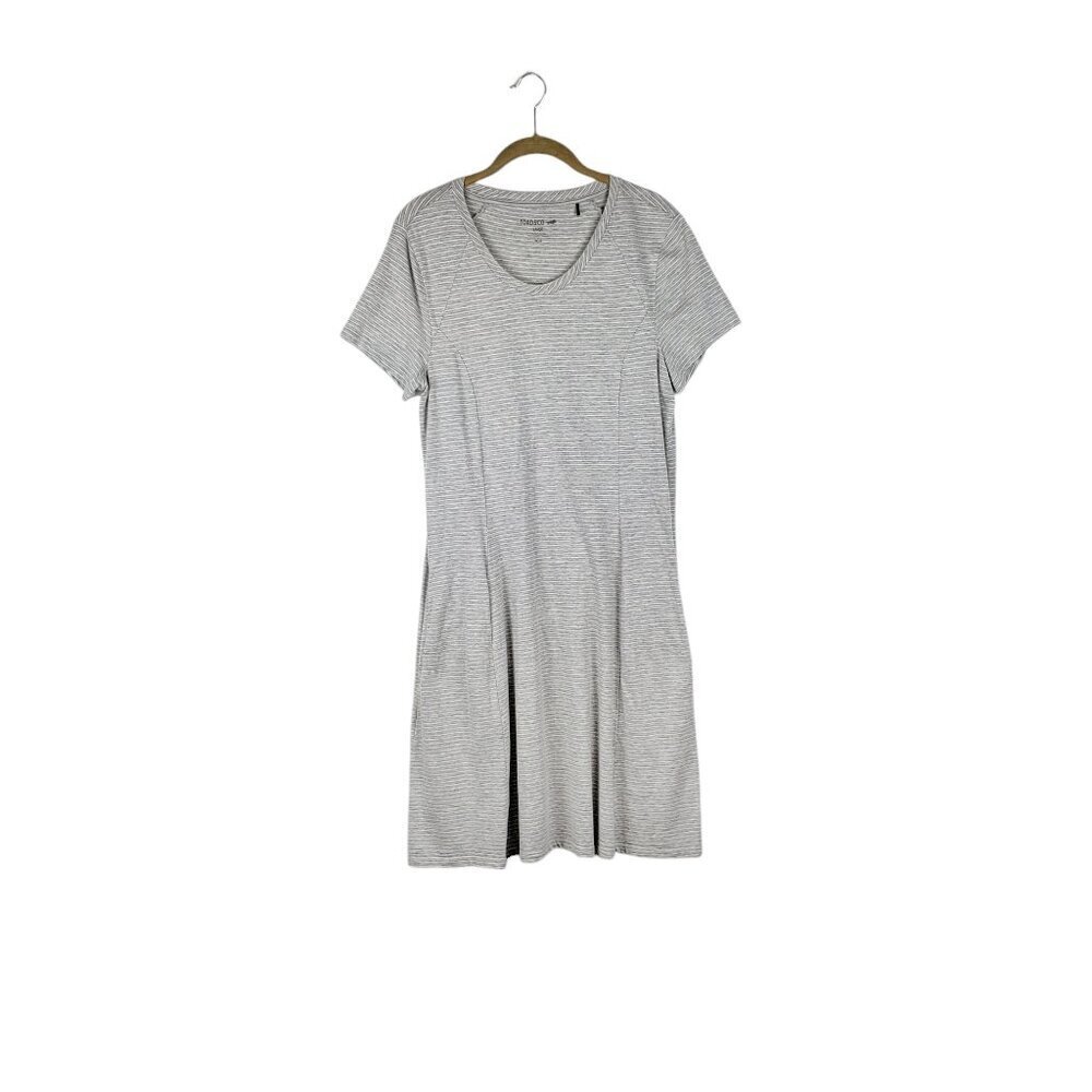 Toad & Co Windmere Dress Heather Gray Short Sleeve Mini Stripe Womens Size Large
